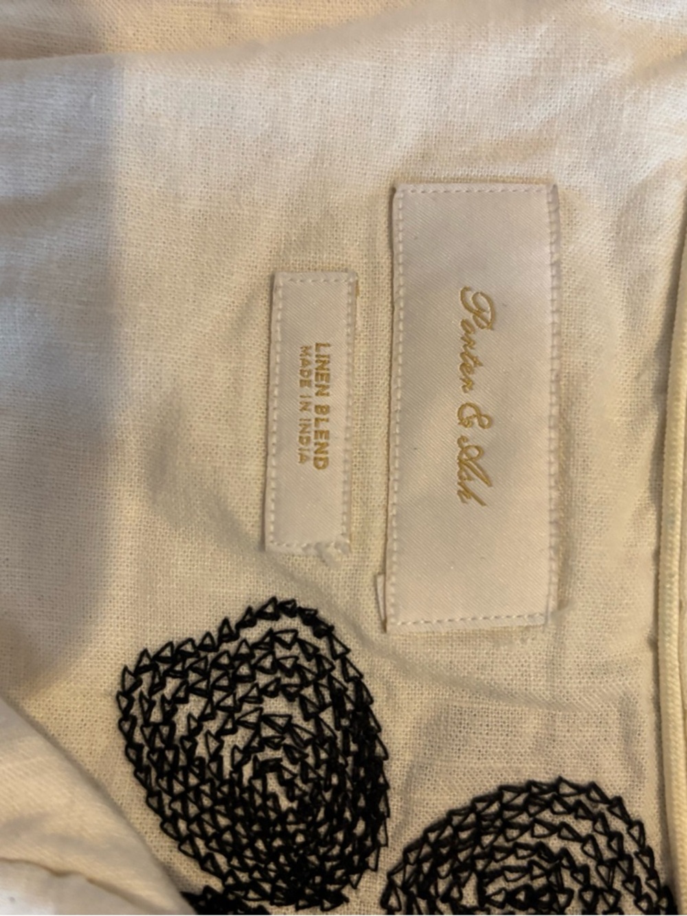 Parker & Ash Cream Linen Blend Top with Black Embroidery